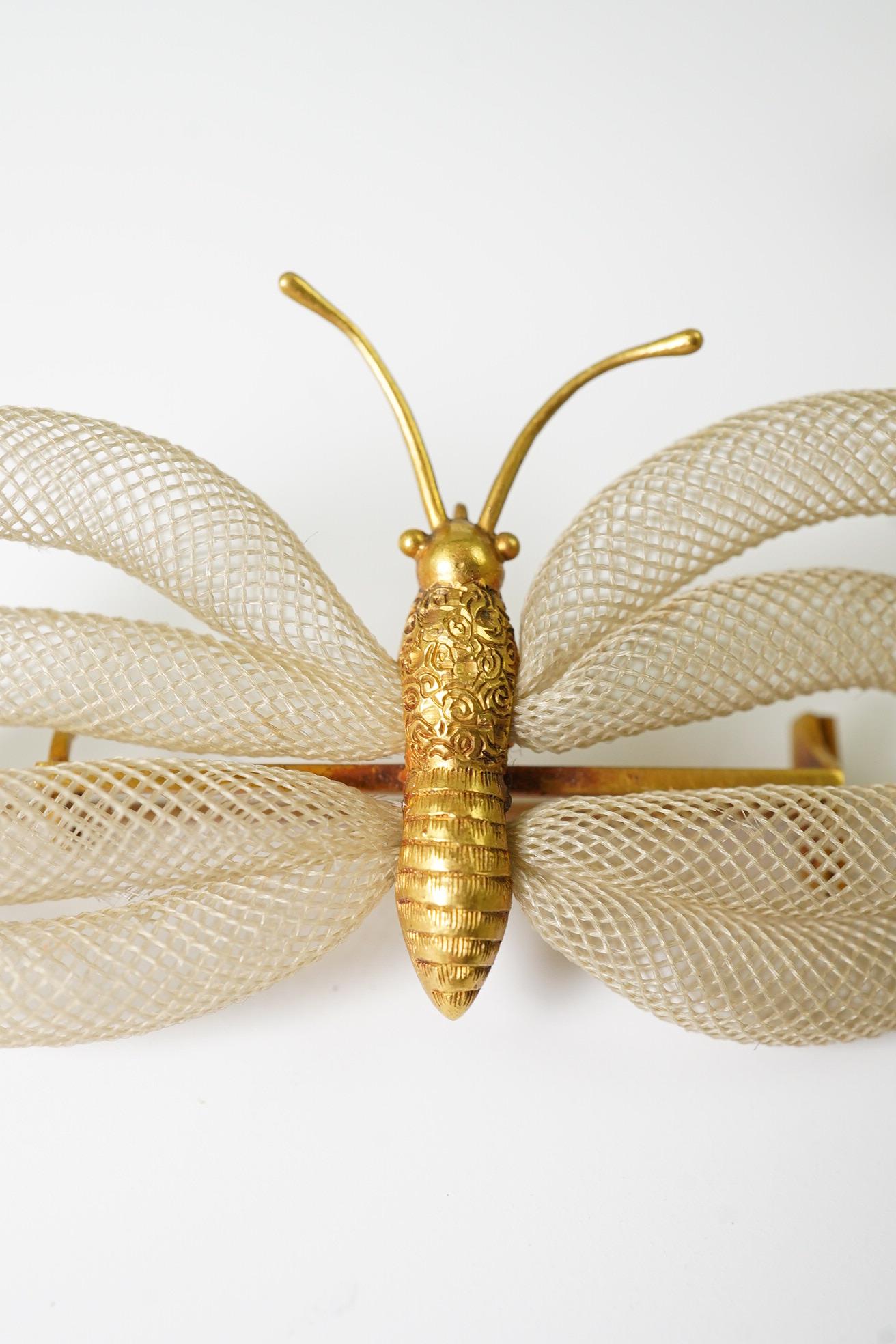 Antoni Forrer (1802/3-1889), 'Artiste en Cheveux', 136 Regent Street, London. A pair of gold mounted hairwork drop earrings and a butterfly brooch